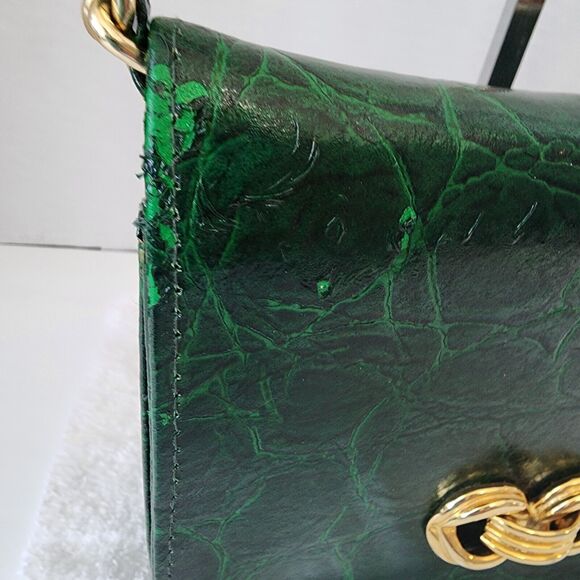 Subissati Green Leather Crossbody Croc Embossed Made in Italy READ DESCRIPTION - Picture 4 of 16